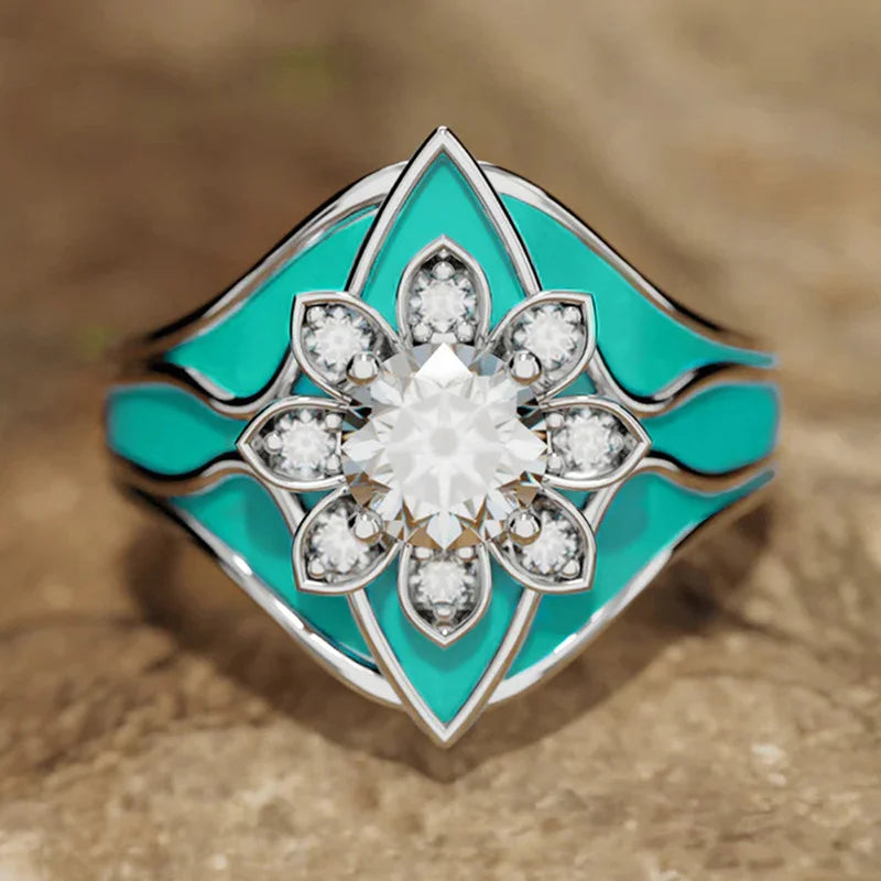 Retro Drip Oil Geometric Flower Ring