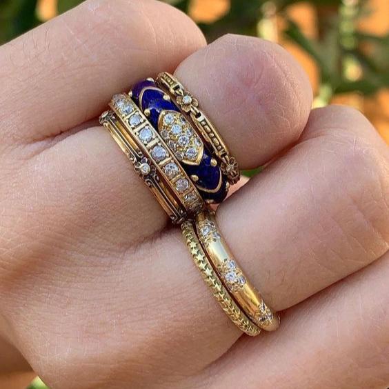 Vintage Blue & Zirconia Ring Set