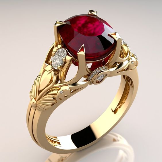 Vintage Red Glass Gold Ring