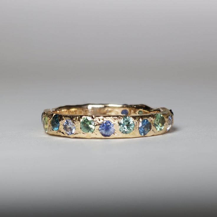 Vintage Golden Forged Colorful Inlaid Zirconia Ring