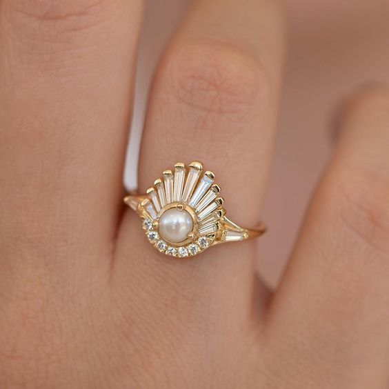 White Pearl Crescent Ring