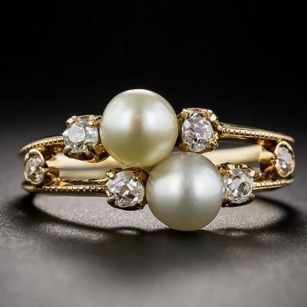 Vintage Layer Pearl & Zirconia Golden Ring