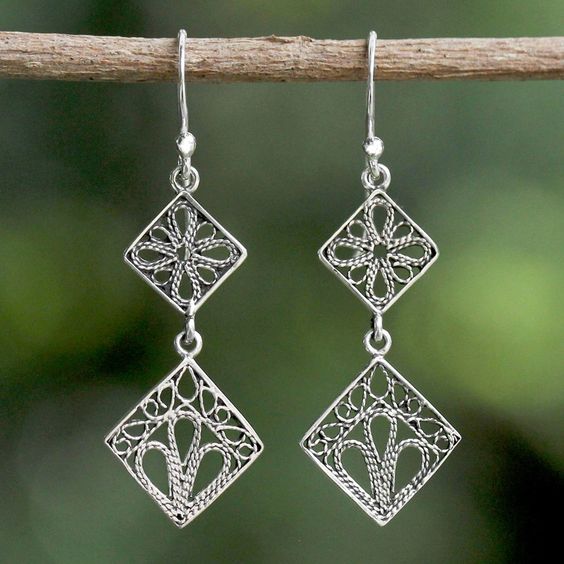 Vintage Dangling Mandala Silver Earrings