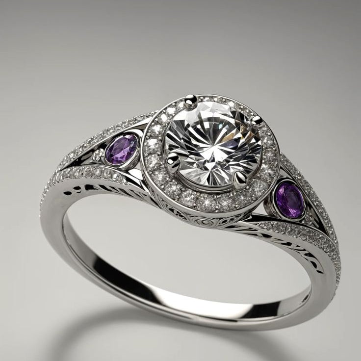 Violet White Crystalline Silver Ring
