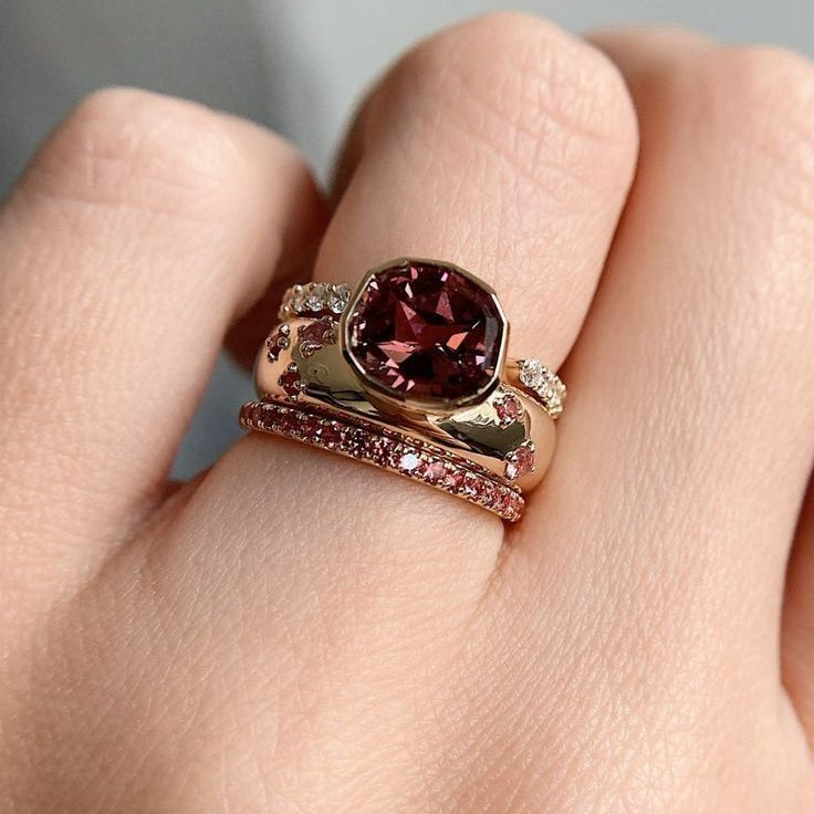 Red Crystal Gold Ring Set