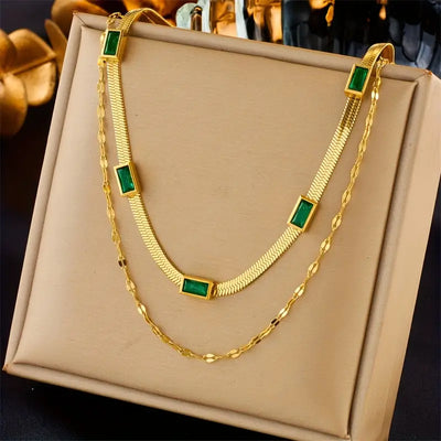 Sorella Gem Double-Layer Vintage Gold Necklace