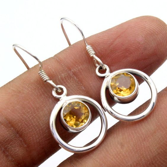 Vintage Orange Glass Silver Rounded Earrings