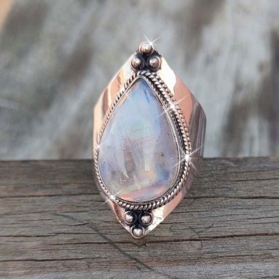 Vintage Moonstone Drop Silver Ring