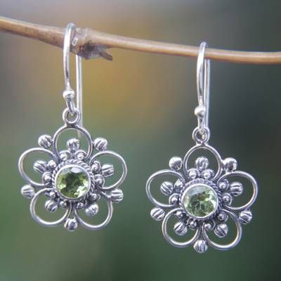 Vintage Dangling Flower Green Zirconia Earrings