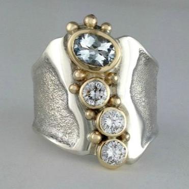 Vintage Crystal Open Silver & Gold Ring