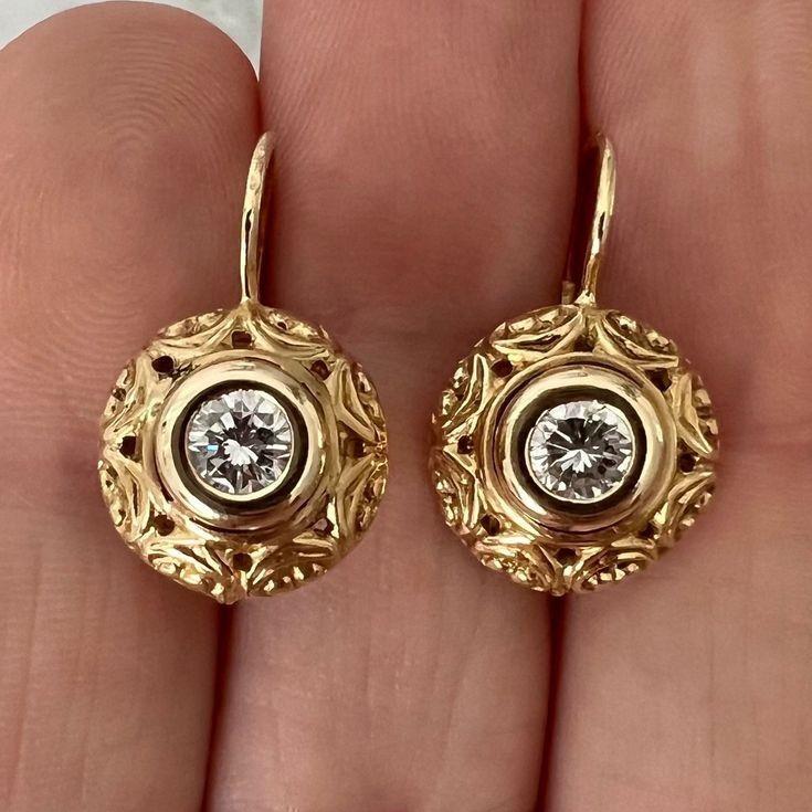 Vintage Golden Rounded Zirconia Earrings