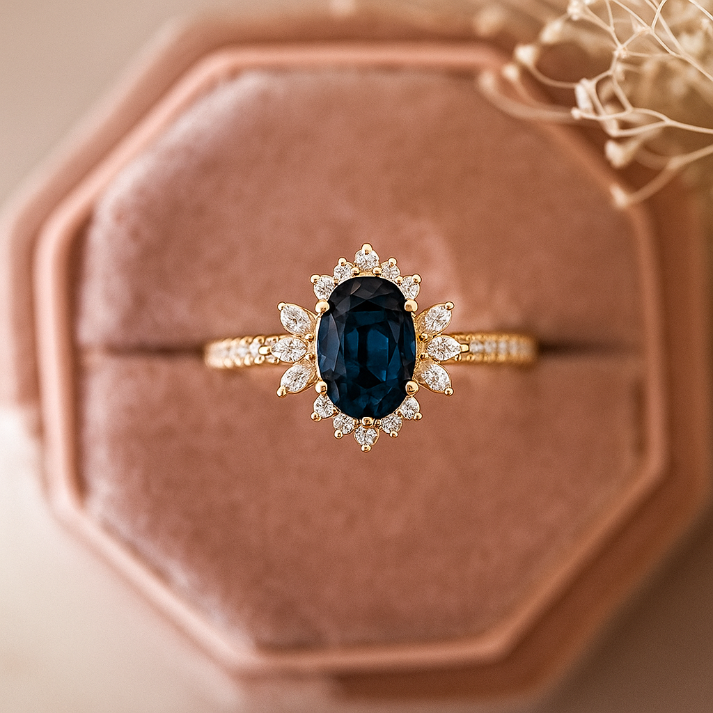 Elegant Blue Egg Moissanite Gold Ring