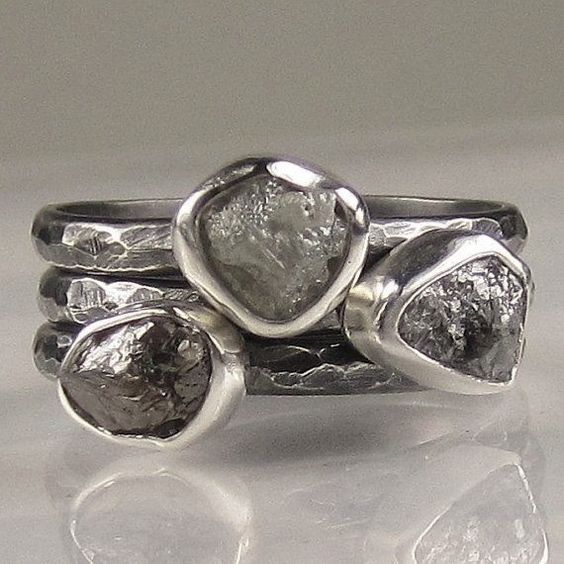 Vintage Layer Silver Grey Glass Ring