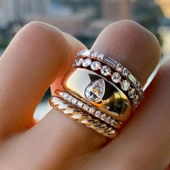 Vintage Golden Zirconia Drop Ring Set