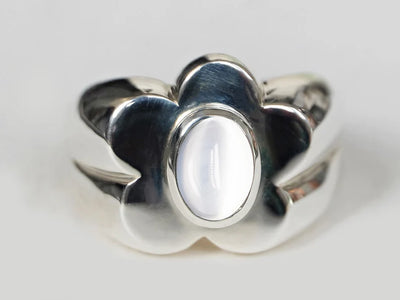 Vintage Flower Moonstone Silver Ring