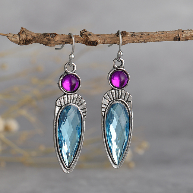 Vintage Blue & Purple Crystal Earrings