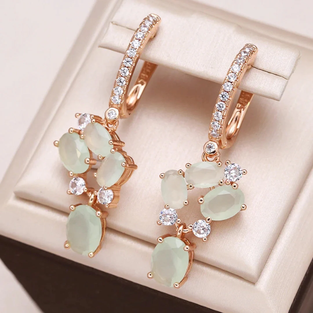 Elegant Green Crystal Earrings in Gold