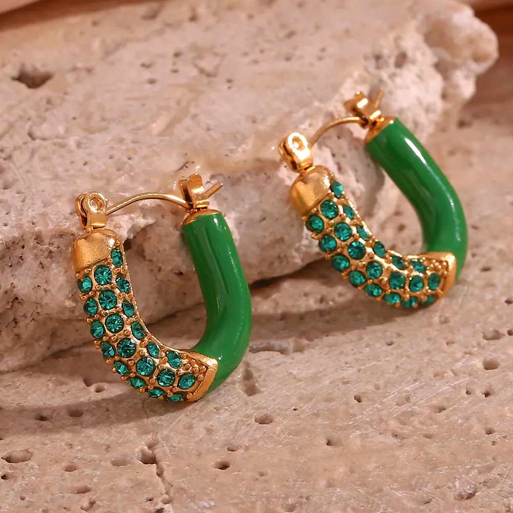 Vintage Green Zirconia Golden Earrings