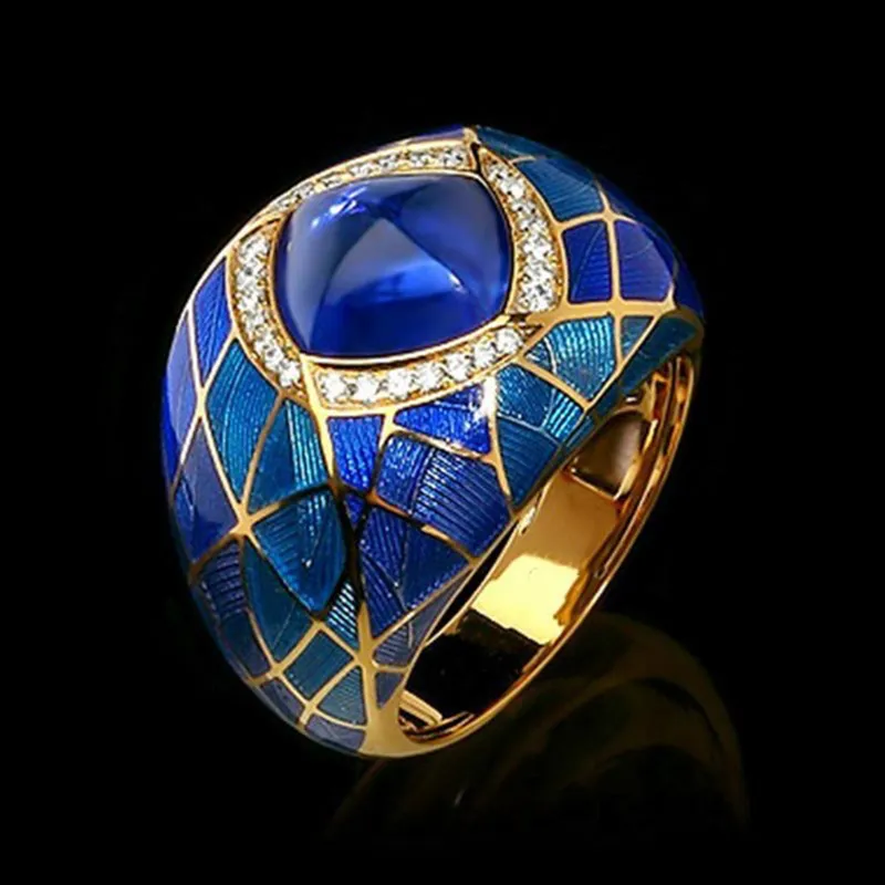 Vintage Blue Enamel Stone Gold Ring