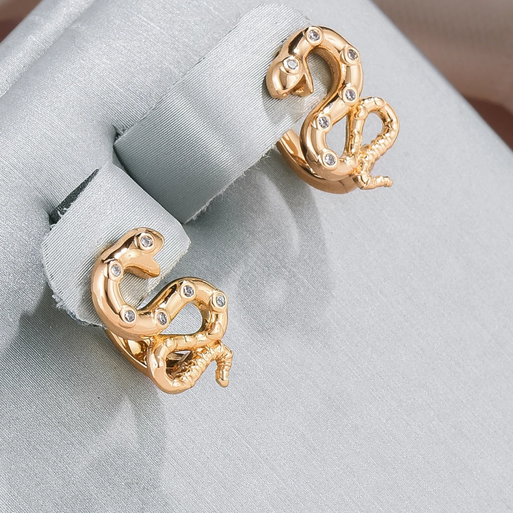 Elegant Golden Snake Zirconia Earrings