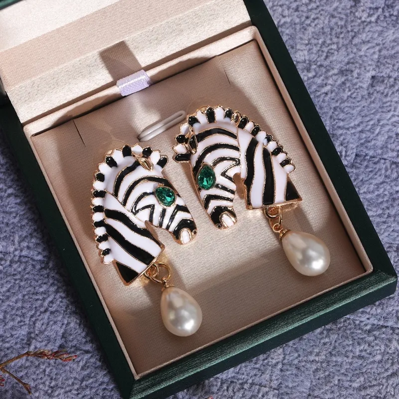 Vintage Zebra Pearl Earrings