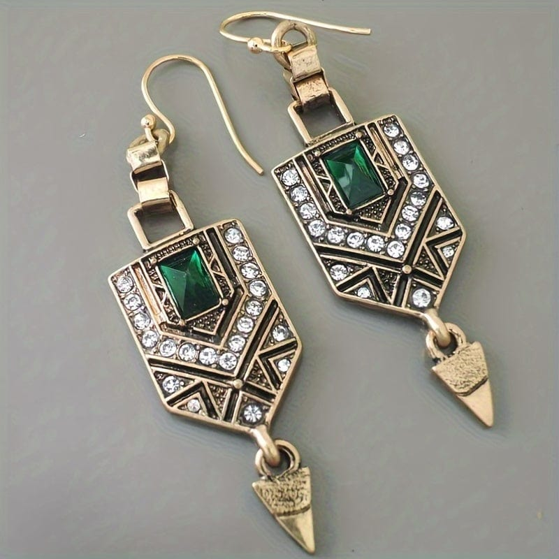 Vintage Green Zirconia Gold Earrings