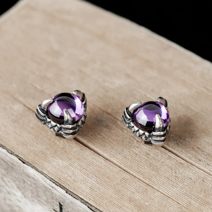 Vintage Purple Crystal Silver Earrings