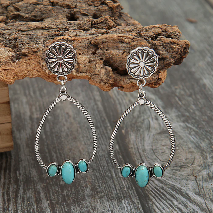 Vintage Dangling Hollow Drop Turquoise Earrings