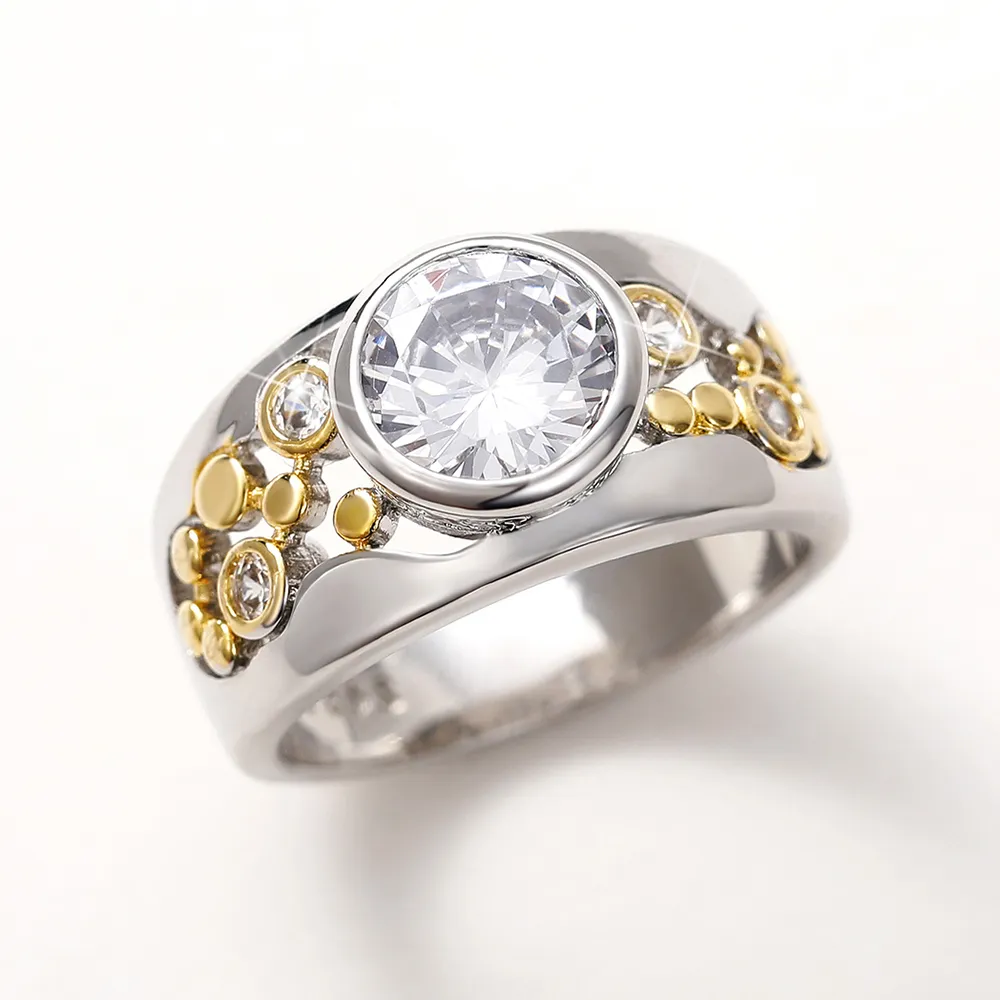 Vintage Inlaid Zirconia Gold & Silver Ring