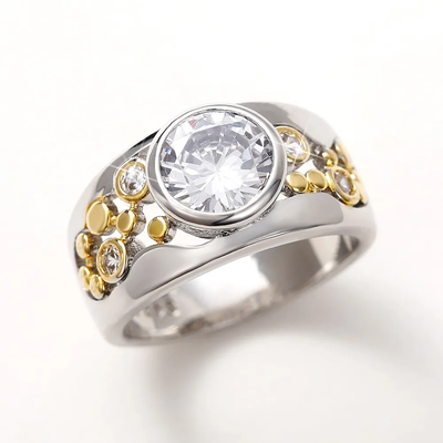 Vintage Inlaid Zirconia Gold & Silver Ring