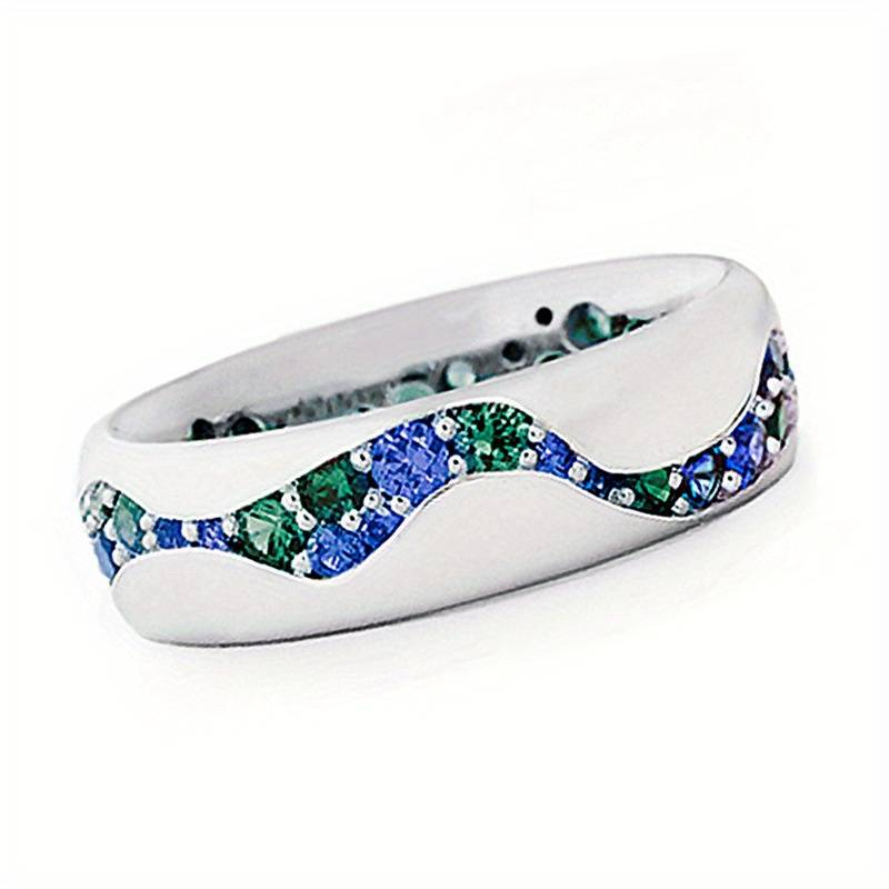 Vintage Blue & Green Inlaid Zirconia Silver Ring