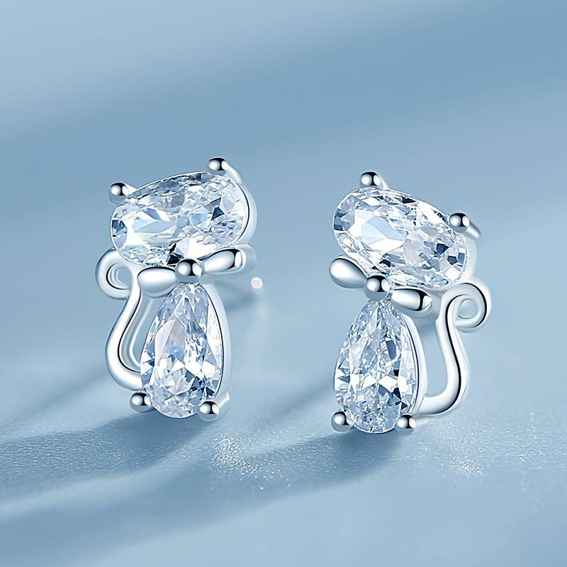 Vintage Zirconia Cat Earrings