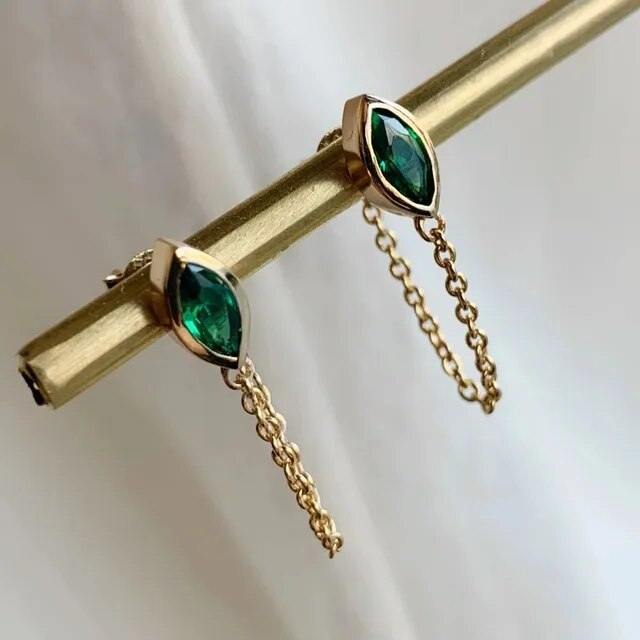 Vintage Green Crystal Gold Earrings