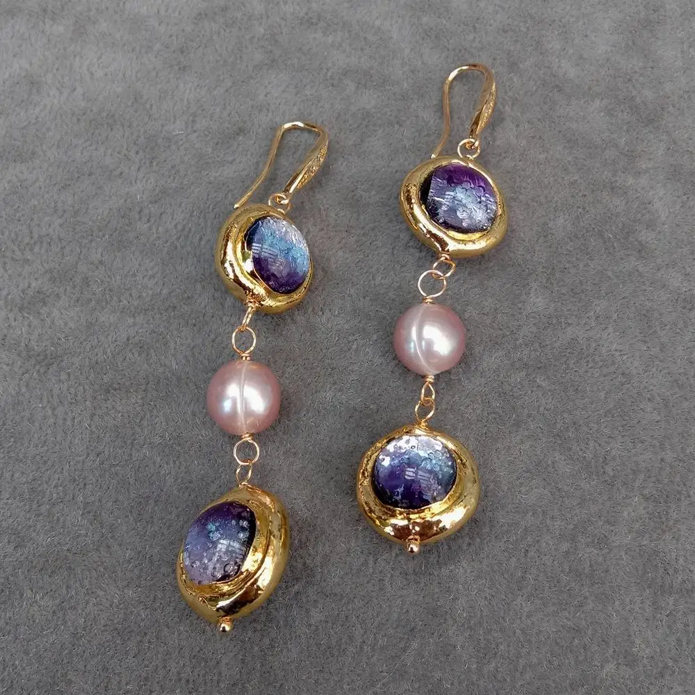 Vintage Golden Dangling Rose Pearl Earrings