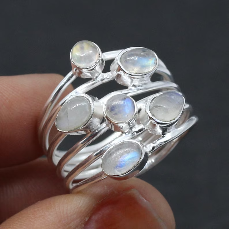 Vintage Layered Moonstone Silver Ring