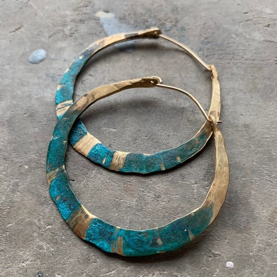 Vintage Blue Golden Hoop Earrings