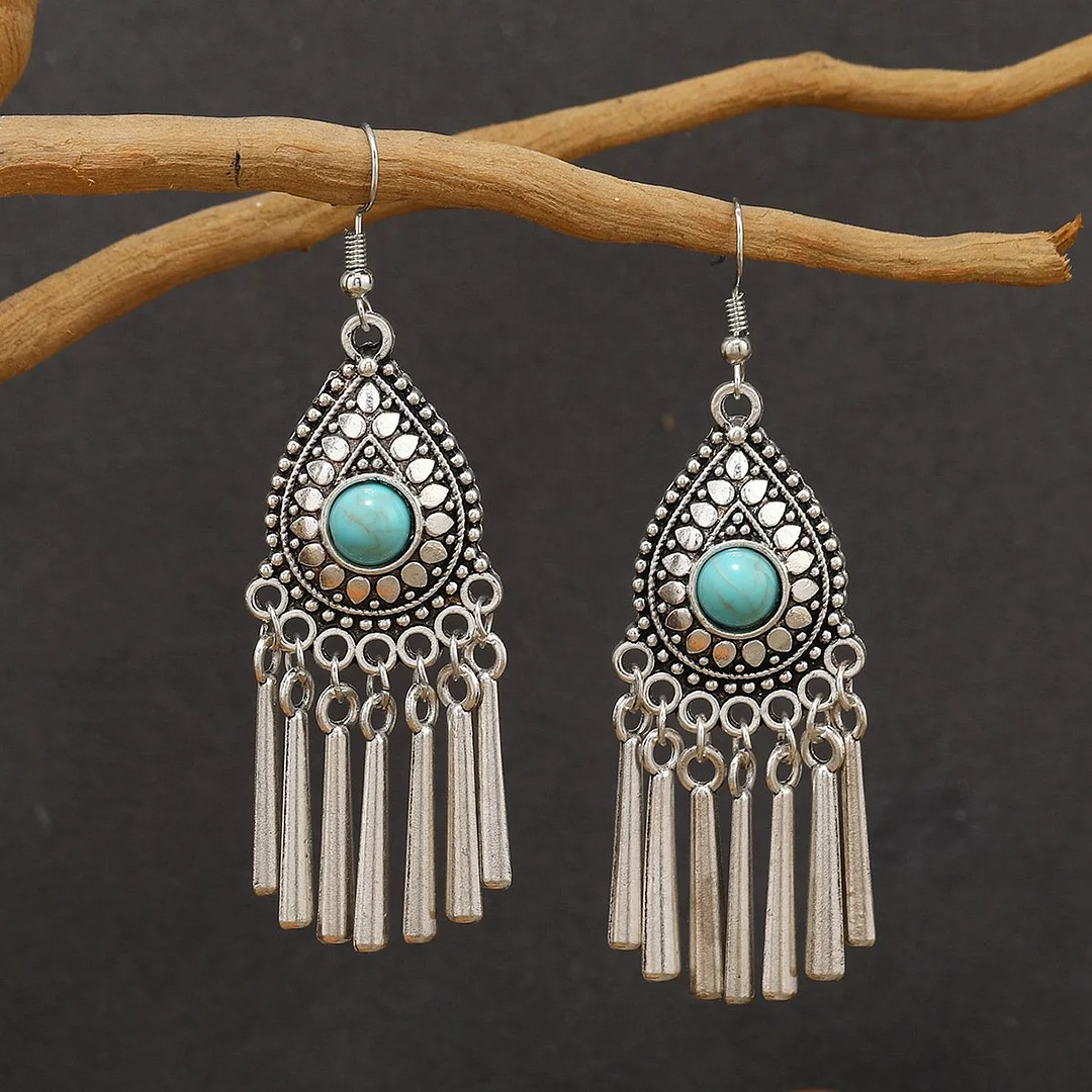 Vintage Turquoise Silver Dangling Earrings