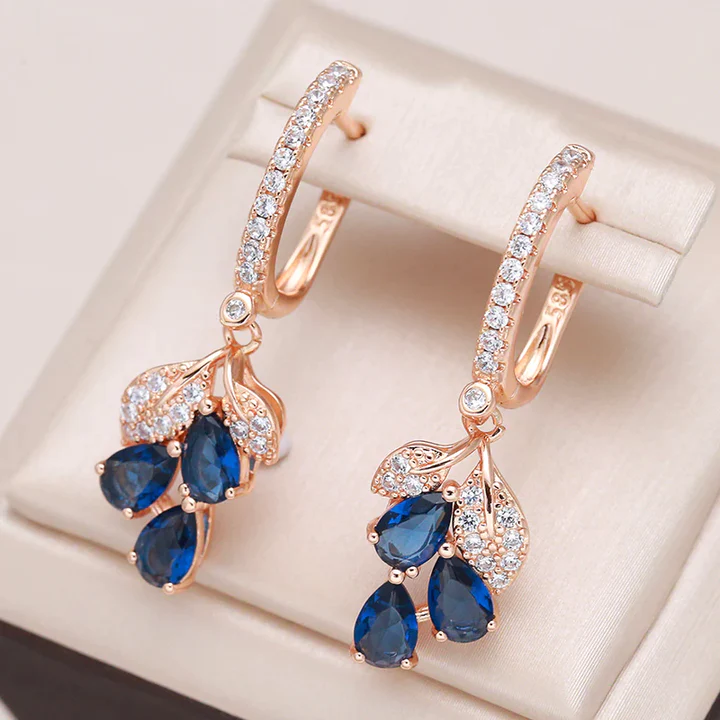 Elegant Blue Crystal Gold Earrings