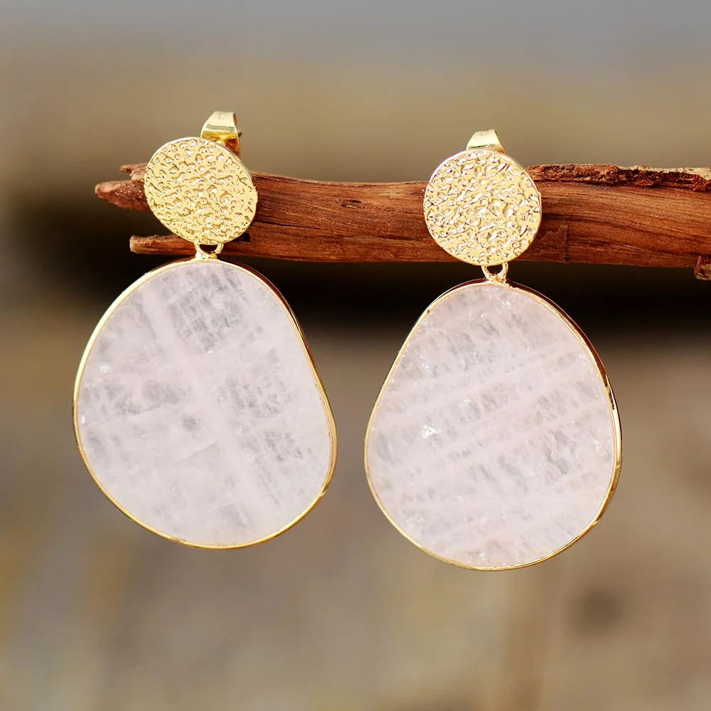 Vintage White Stone Gold Earrings