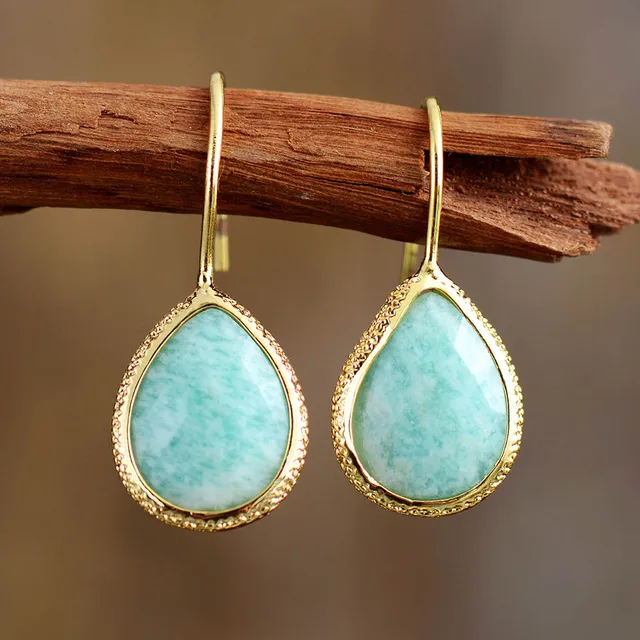 Vintage Blue Drop Gold Earrings