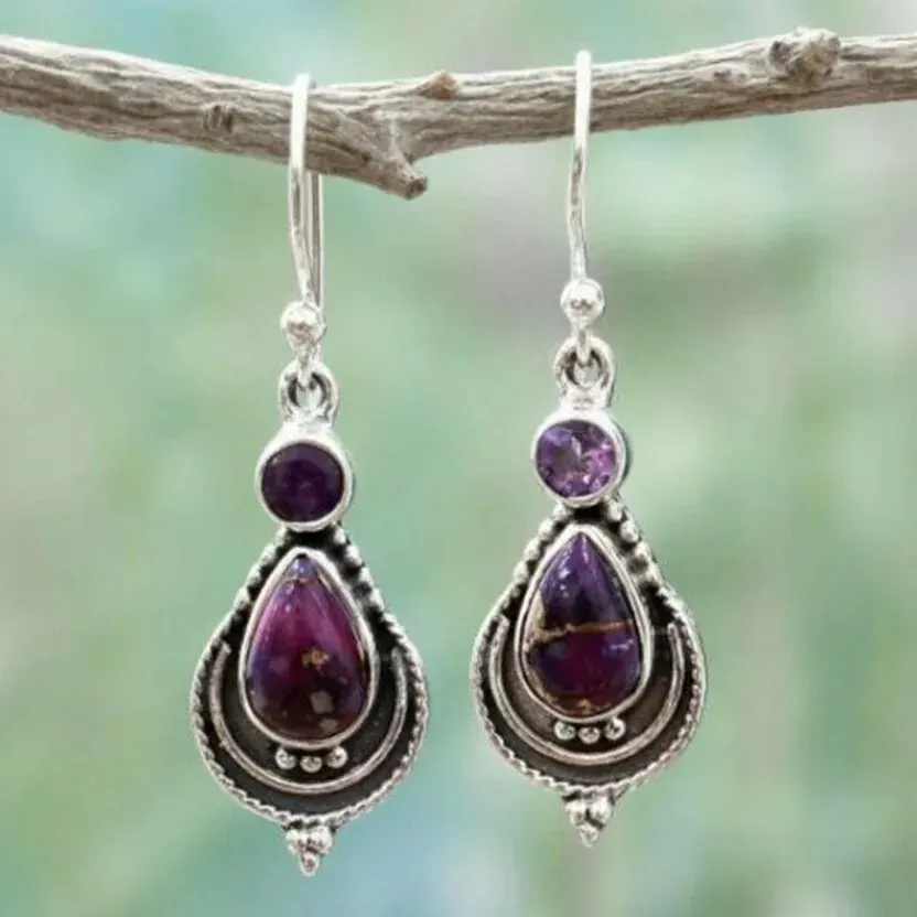 Vintage Dangling Purple Stones Earrings