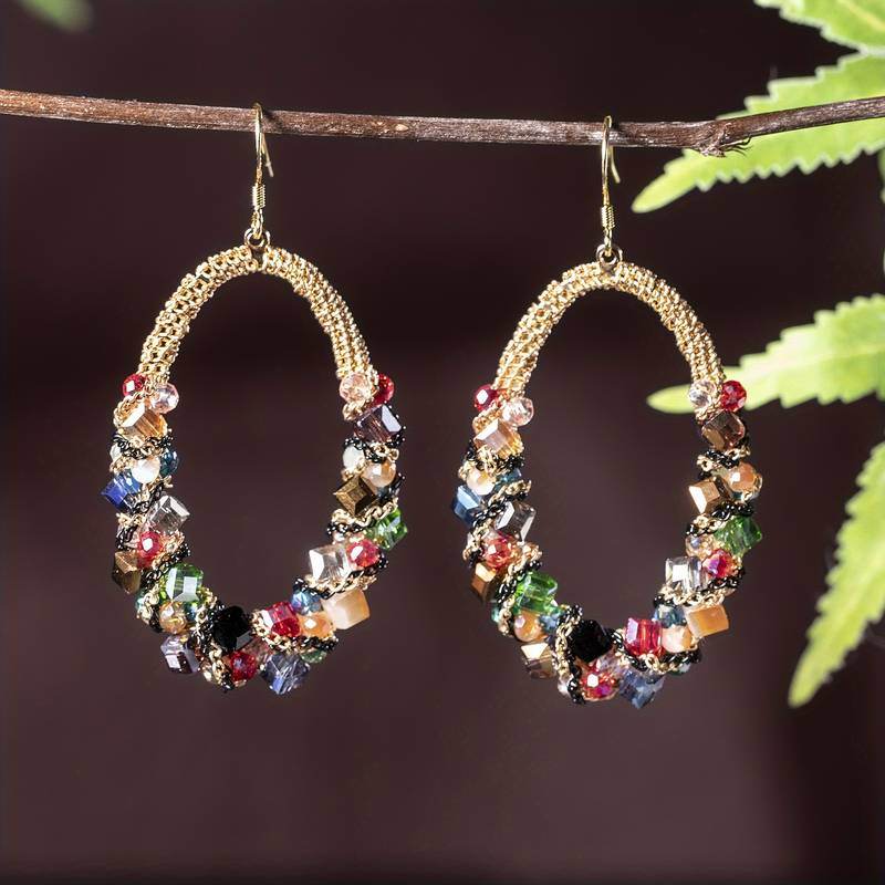 Vintage Colorful Crystal Hoop Earrings