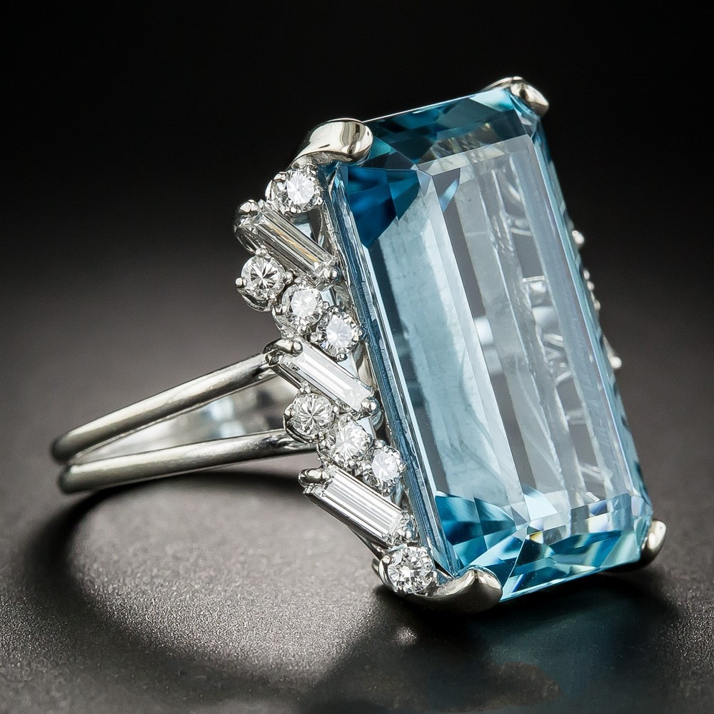 Vintage Crystal Rectangular Blue Ring