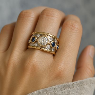 Vintage Golden Inlaid Zirconia Ring