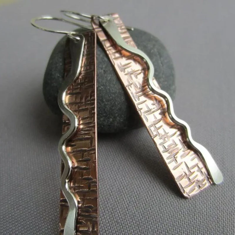 Vintage Bronze Rectangular Silver Earrings