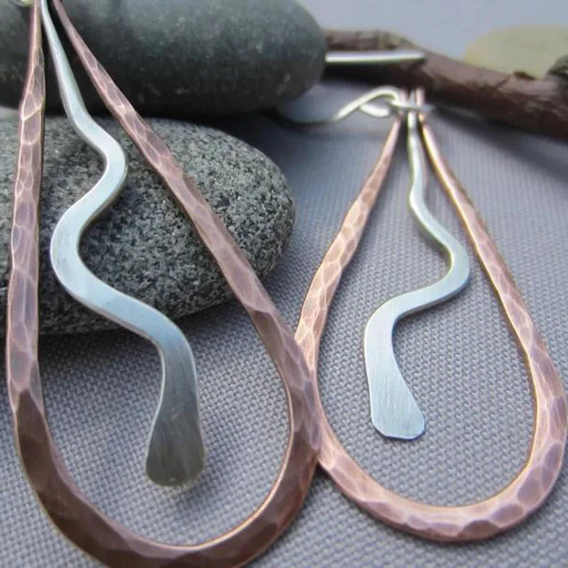 Vintage Bronze Drop Silver Earrings