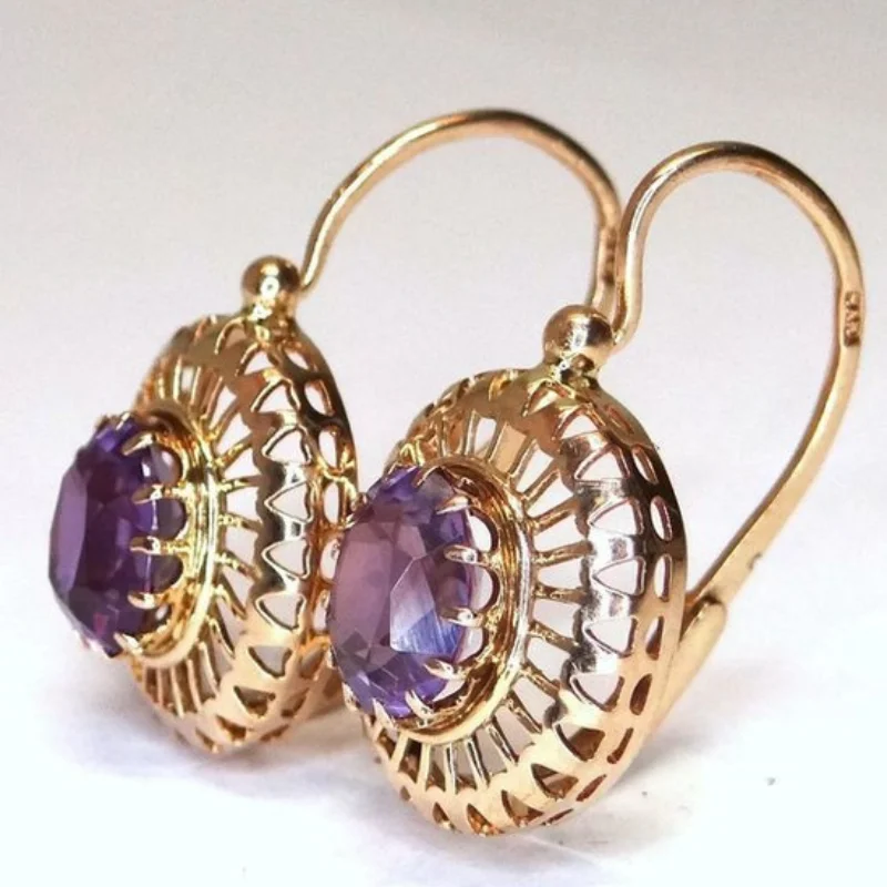 Vintage Inlaid Crystal Purple Earrings