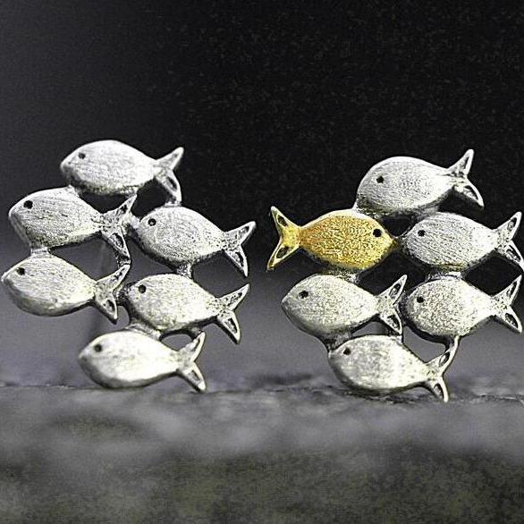 Vintage Silver & Gold Fish Earrings