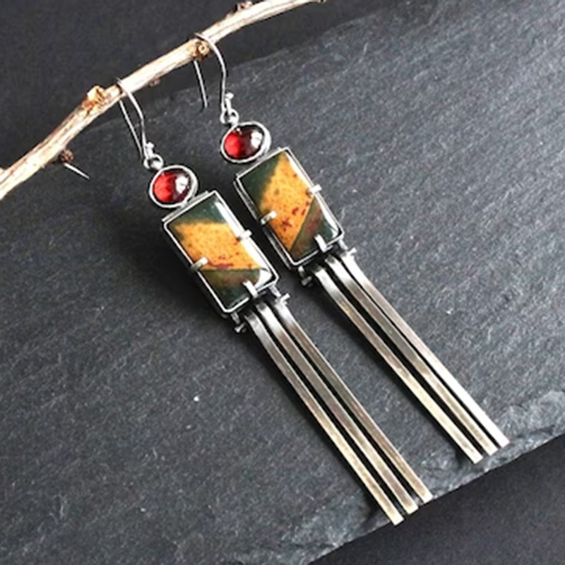 Vintage Dangling Red Stone Earrings