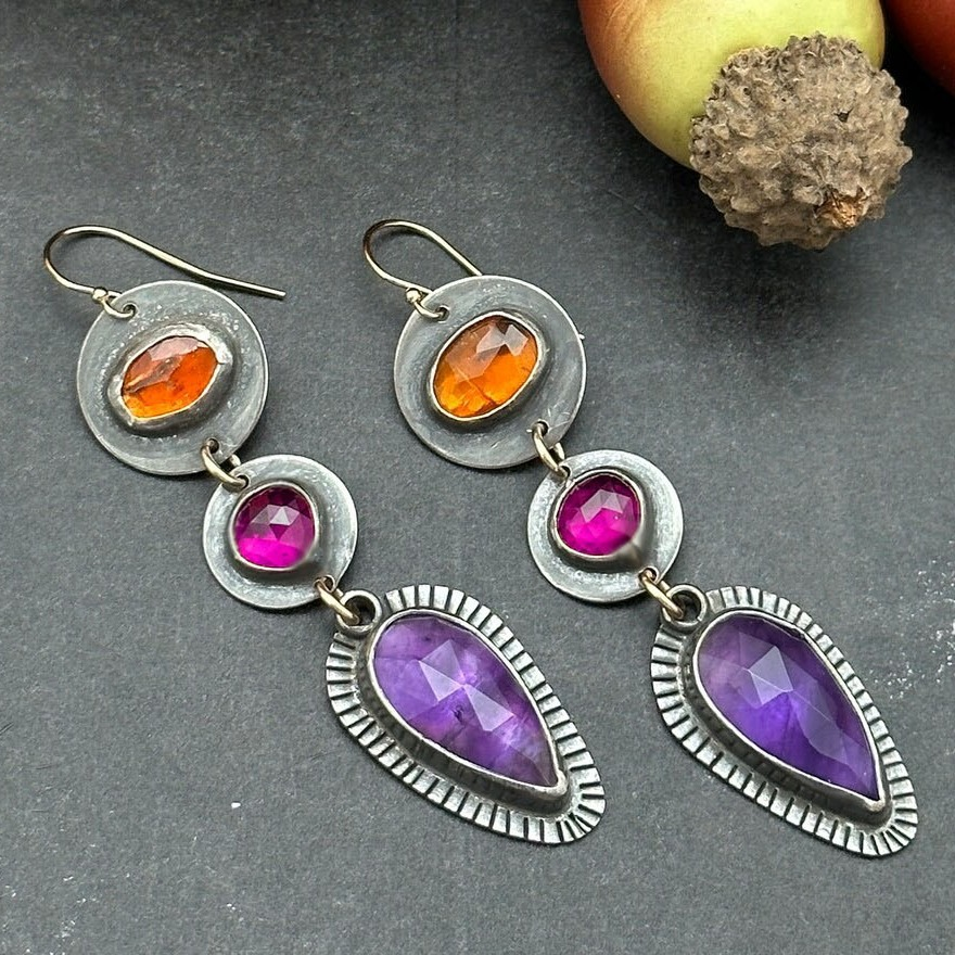 Vintage Purple & Orange Earrings